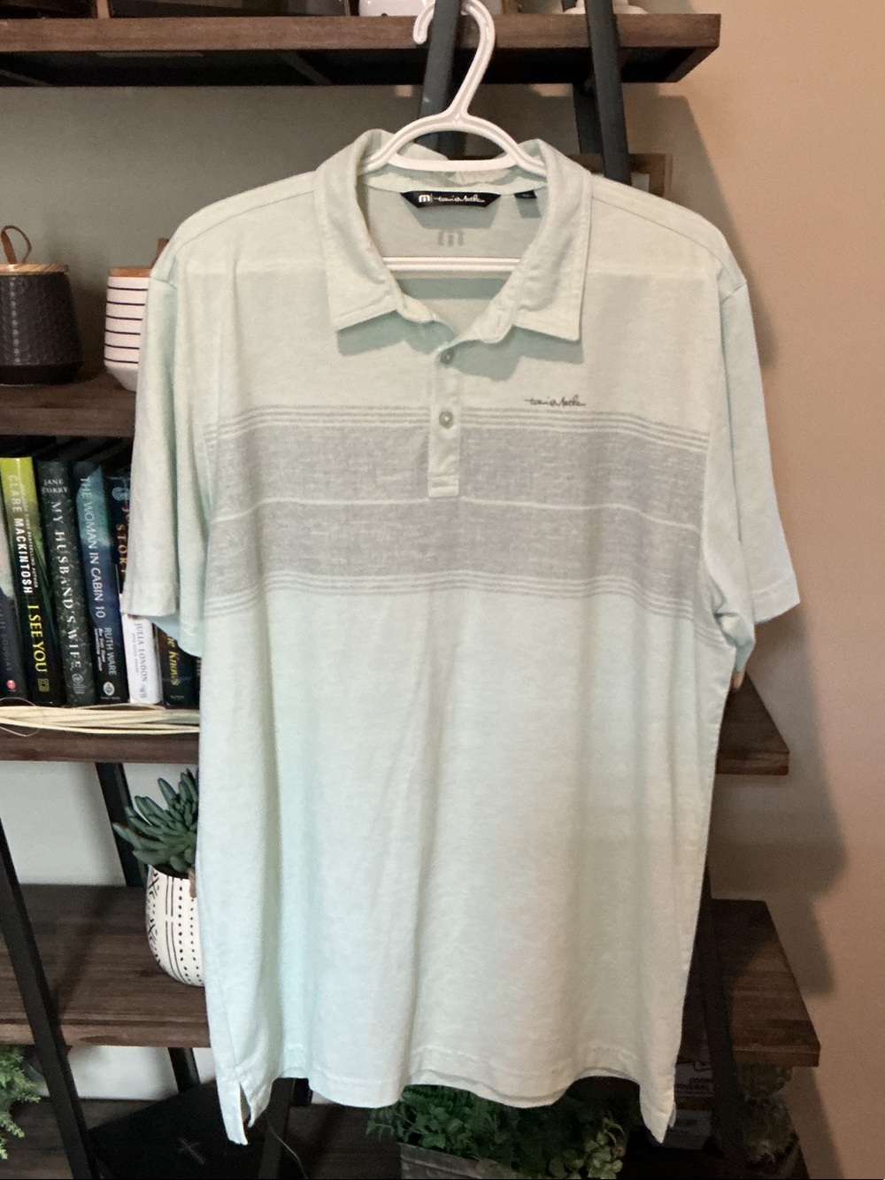 Travis Mathew Men’s Mint Green Polo with Subtle Stripe